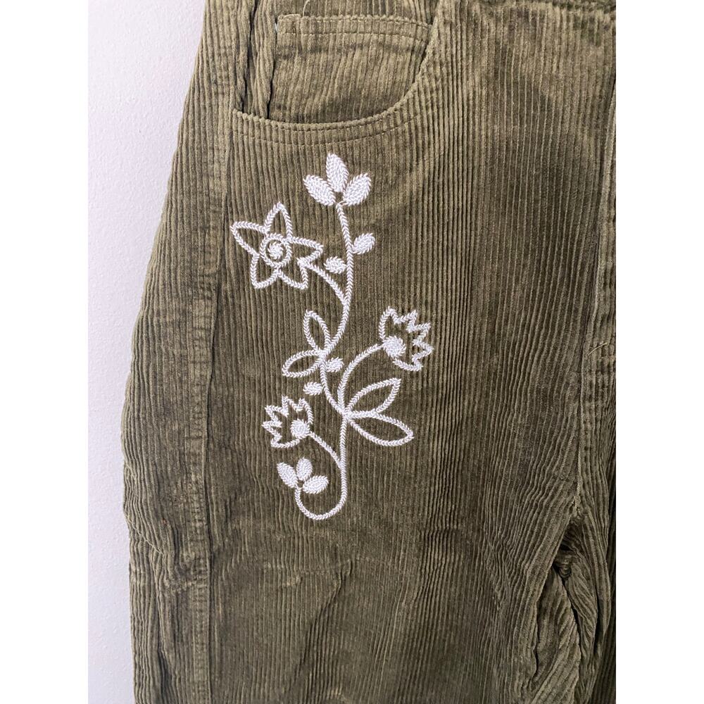 New Jacquie The Label Corduroy Embroidered Barrel Pants, Green Size Large - Picture 2 of 3